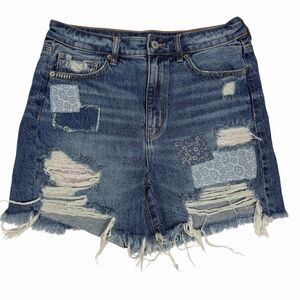 American Eagle Highest Rise Baggy Jean Shorts Distressed Patchwork Women’s 8 AEO